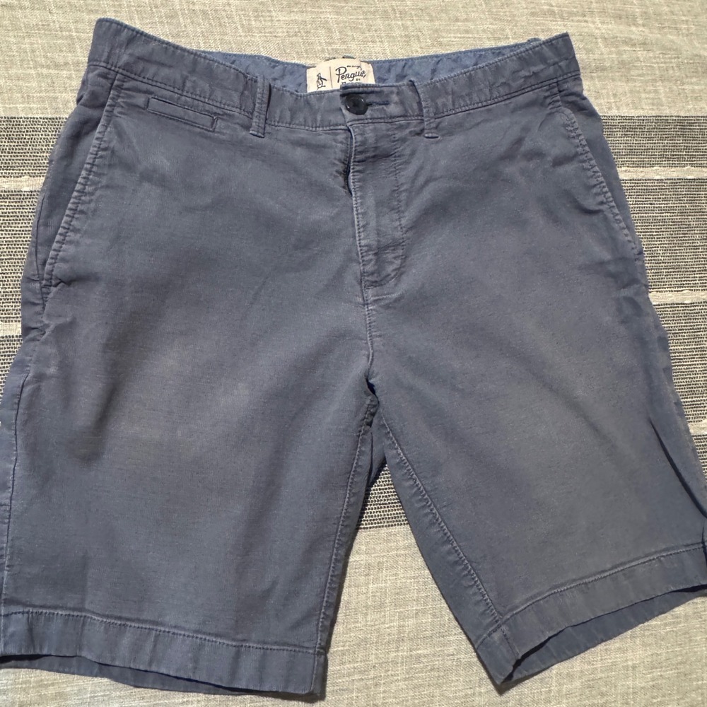 Original Penguin Mens Chino Shorts‎ Blue Size 30 Flat Front Casual